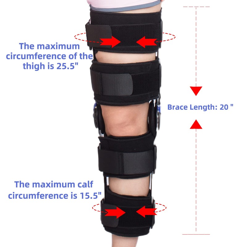 Hinged Knee Brace ROM Post Op Knee Immobilizer Adjustable Knee