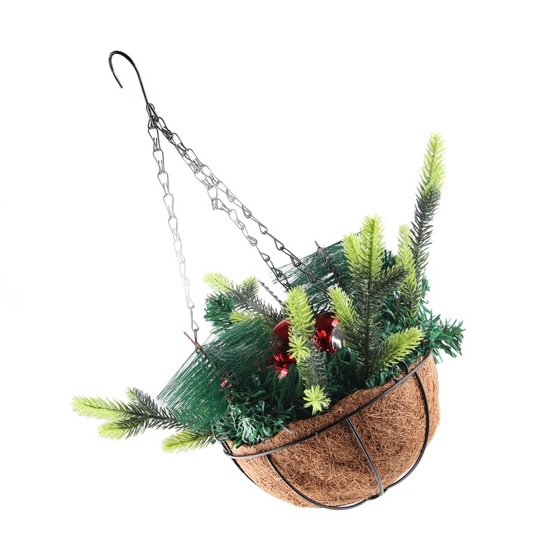 Artificial Christmas Hanging Basket Decorated with Pine Cones Ball Lights