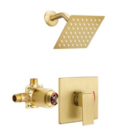 Esnbia Shower Kit, Shower Faucet Set（Valve Included) with 6-Inch Rain Shower Head, Single-Handle Shower Trim Kit, Brushed Gold