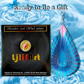 LJlifArt Wind Spinner Blue Water Drop 12 Inch 3D Stainless Steel Worth Gift Laser Cut Hanging Wind Spinners Metal Kinetic Yard Art Decorations Indoor/Outdoor Décor