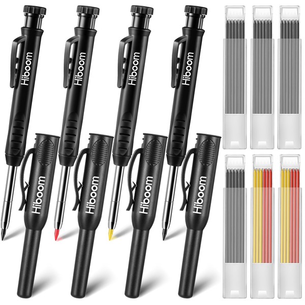Hiboom 4 Pack Carpenter Pencils Set with 24 Refills, 2.8