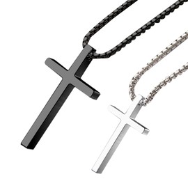 msymsyu Men's Cross Necklace Gift for Couples and Parent-Child 2 Pieces Silver and Gold/Silver and Black/Silver and Silver Cross Chain 45 cm and 60 cm Cross Pendant 316L Stainless Steel Cross Chain
