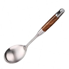 YENXIKU 13.3" Large Serving Spoon - Stainless Steel with Wooden Handle for Buffet, Cooking, Mixing & Baking - Kitchen Utensil for Restaurants & Homes