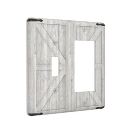 Spshian Decorative Outlet Covers Rustic Wooden White Barn Doors 2 Gang 1 Gang Wall Plate Single Toggle Rocker Device Combination Light Switch Cover Plate Jumbo Switch Plate Cover for Farmhouse Bedroom