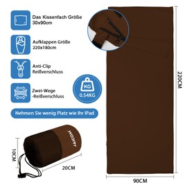 JAICOM Hut Sleeping Bag, Ultralight Silk Sleeping Bag for Travel, 2-in-1 Sleeping Bag, Comfortable and Soft Sleeping Bag, Small Pack Size, Made of Microfibre, Ideal for Backpacking, Hotels (Coffee)