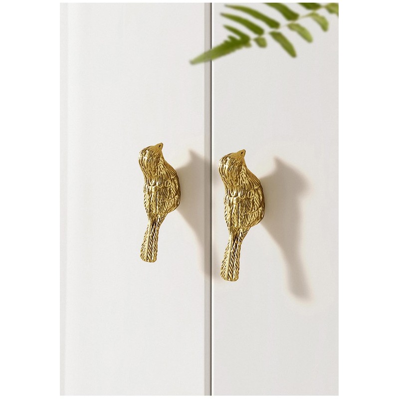 MARGUERASW 4 Pack Brass Drawer Pull Knob，Gold Drawer knobs Bird