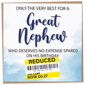 Birthday Card for Great Nephew, Funny Great Nephew Birthday Card, Reduced Sticker, Humorous Card, Only The Very Best for my Great Nephew on his Birthday, Birthday Card for Men, 148mm
