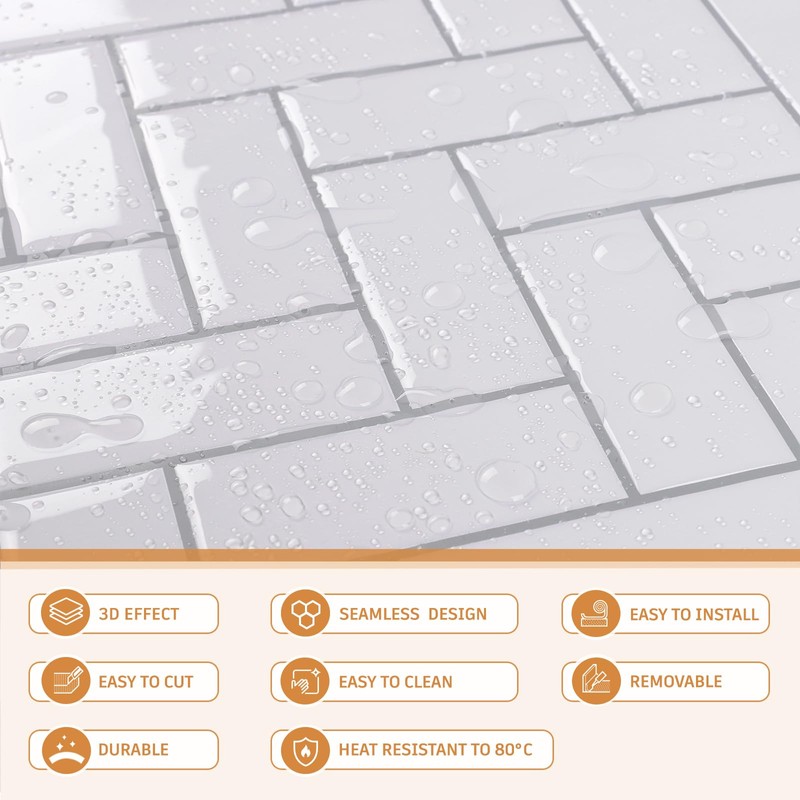 CRE8TIVE 16 Sheets Herringbone Peel and Stick Backsplash Tiles 12"x12"