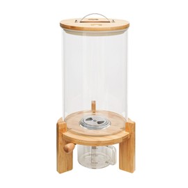 AOOCHU Cereal Storage Dispenser Dry Food Glass Container With Valve Bottle Large Kitchen Bean Tank Sealing Lid Measuring Cup Canister Cylinder Round Base Countertop Storge For Organiza Pantry (7.5L)