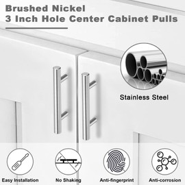 Estmoon 30 Pack Brushed Nickel Cabinet Handles 3 Inch Hole Center Drawer Pulls Stainless Steel Cabinet Pulls Silver Kitchen Handles Cabinet Hardware for Drawers, Cupboards - 5" Length, 3" Hole Center