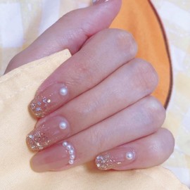 Hkanlre Square Press on Nails Sequins Fake Pink Nails Tips Full Cover Medium False Nails for Women and Girls 24PCS