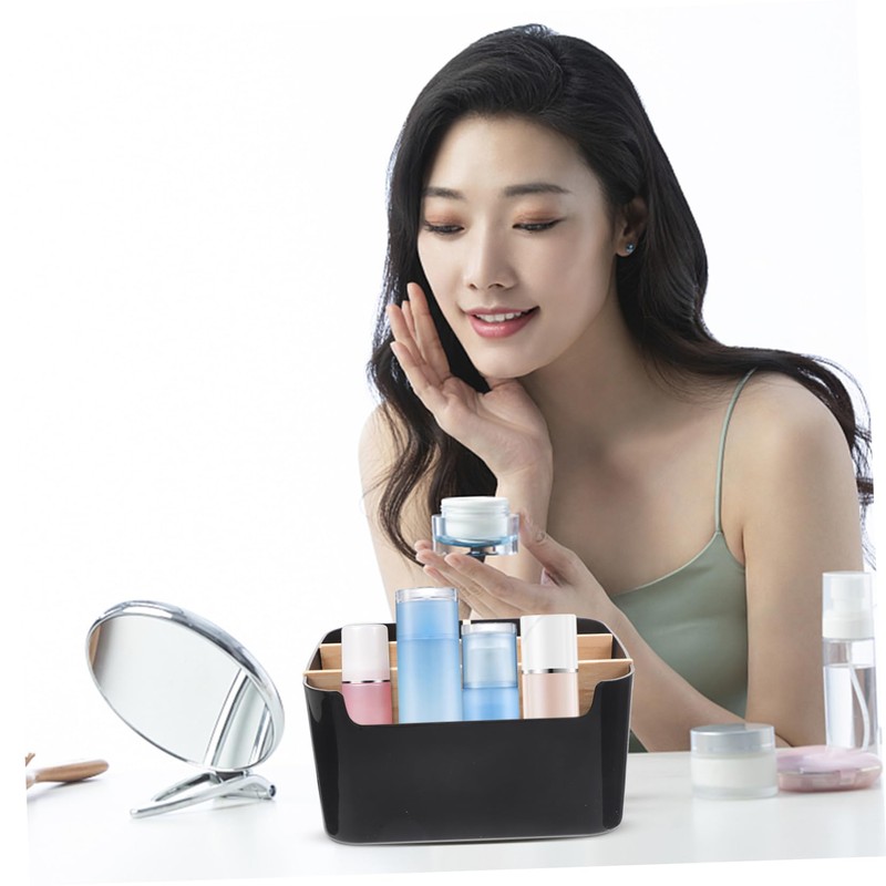 Mikinona Removable Bamboo Makeup Storage Box for Desk Compact Organizer