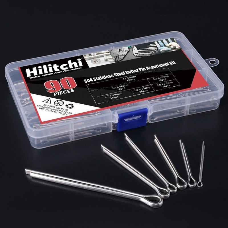 Hilitchi 90-Pcs Cotter Pin Assortment Kit - 304 Stainless Steel