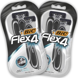 BIC Flex 4 Hybrid Disposable Men's 5-Blade Razors with Moveable Blades for a Clean and Close Shave, Pack of 6