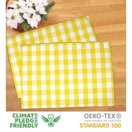 Urban VillaPlacemats for Dining Table 100% Cotton Placemats 14''x20'' Over Sized Tablemats Set of 6 Placemats Yellow/White Buffalo Check Tablemats for Family Dinners Wedding PartiesPlacemats