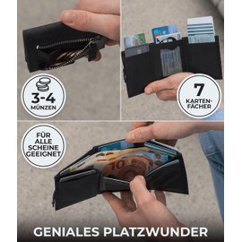 KORUTA® Slim Wallet with RFID Protection - Card Holder - Mini Wallet for Men and Women - Credit Card Holder Money Clip Wallet Small Wallet, carbon black, With mini coin compartment