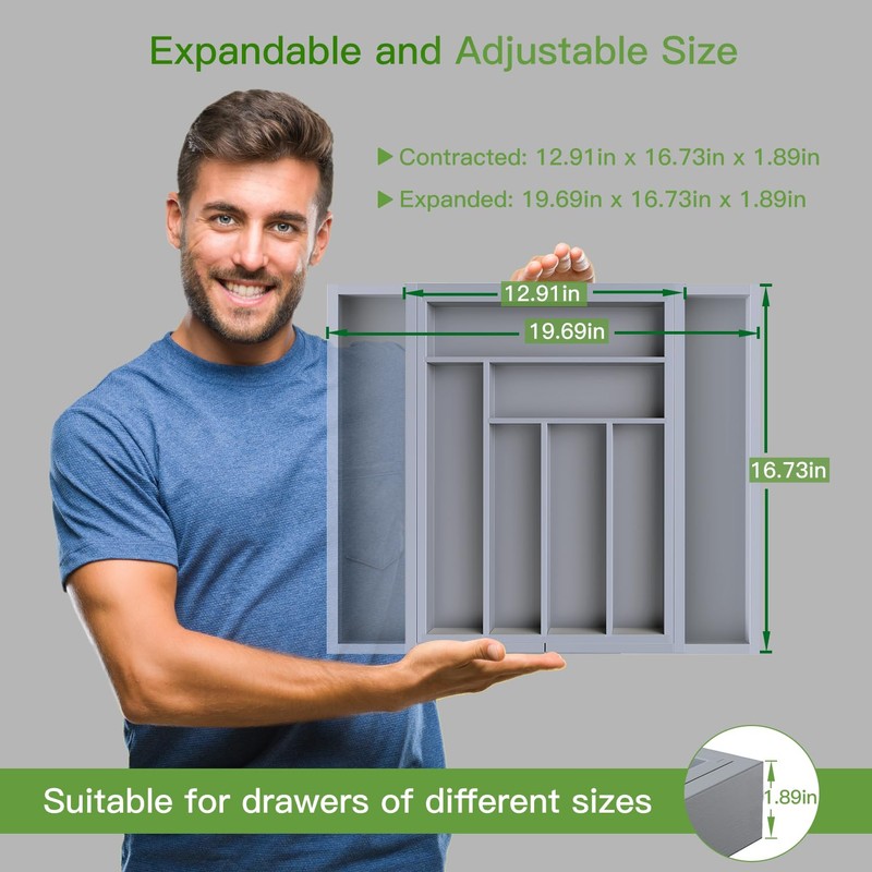 Pipishell Bamboo Expandable Drawer Organizer for Utensils Holder, Adjustable Cutlery