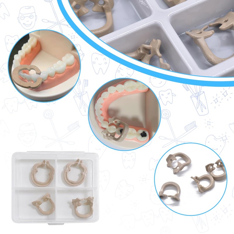 4-Piece Dental Rubber Dam Clamps Set, Hard Resin Material, Includes