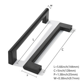 khtumeware 5 Inch Hole Center 6 Pack Matte Black Cabinet Pulls Heavy Duty Solid Kitchen Drawer Handle, Hardware for Bathroom, Drawer, Cabinet, Door Cabinet