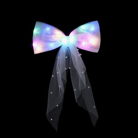 Jeairts Led Veil Bridal Bow Clip Pearl Wedding Hair Piece Glowing White Tulle Bow with Clip Bachelorette Party Hair Accessories for Women and Girls (A-Colorful Light)