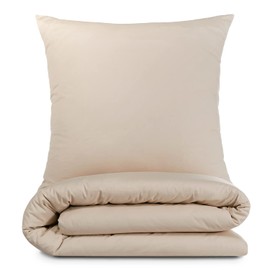 Alreya 2-Piece Renforcé Bed Linen 135 x 200 cm with 1 Cushion Cover 80 x 80 cm - 100% Cotton with YKK Zip, Super Soft Duvet Cover, Beige