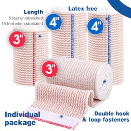 AZEN Paquete de 4 vendajes elásticos de alta calidad (2 x 3, 2 x 4), vendaje de compresión para piernas, tobillo, rodilla, barriga, cuerpo, envolturas
