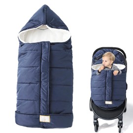 Baby Foot Muff Universal Winter Foot Muff for Pushchairs Baby Winter Foot Muff with Zip Foot Muff for Prams Made of Thermal Fleece Washable Bag - Navy Blue