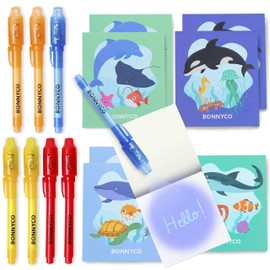 BONNYCO UV Pen and Notebook, Pack of 8 Ocean Party Bags, Children's Birthday Parties Boys & Girls, Children's Birthday Party Favours, Advent Calendar and Small Gifts for Children, Sea Birthday