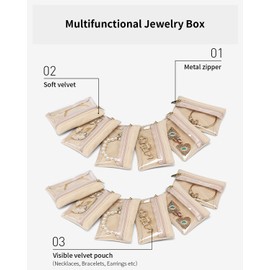 Vlando 12 Pcs Travel Velvet Jewellery Pouch with Zipper Clear Travel Jewellery Bag Jewellery Organiser for Travel Business Trip