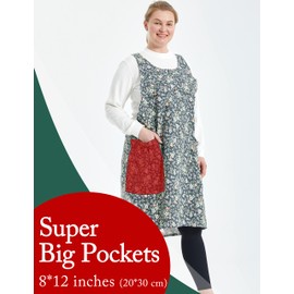 Big Plus Size Aprons for Women with Pockets Cotton Linen Baking Kitchen Cooking Pastoral Style