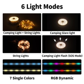 Phylosal Camping String Lights, Camping Essentials 2 in 1 Quick Storage 32.8FT Rechargeable Waterproof Tent Lights with with 6 Modes, Portable LED Hanging Light for Outdoor Patio Awning Garden Party
