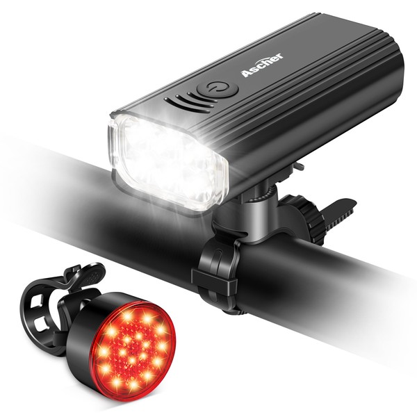 Ascher USB Rechargeable Bike Light Front and Back, Super Bright