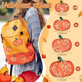 Remagr 24 Pcs Holiday Sequin Iron on Patches in 4 Sizes Glitter Patches Embroidered Decorative DIY Crafts Accessories for Clothing Bags Jackets Jeans Hats Backpacks Costume(Pumpkin Style)