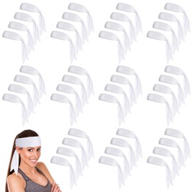 Hiboom 50 Pcs Head Tie Headbands Men Women Ninja Karate Tie Athletic Sweatbands for Sports Basketball Tennis Running Workout (White)