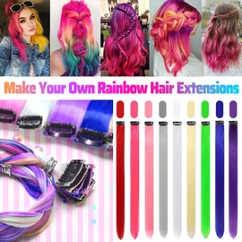 12 PCS Hot Pink Hair Extensions Clip in, Colored Party Highlights Synthetic Hairpiece Straight 22 inch