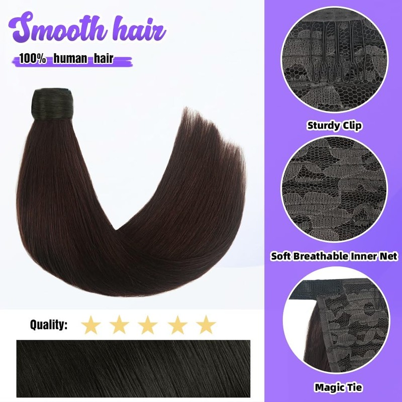 18 Inch Human Hair Ponytail 80g Long Wrap Around Ponytail