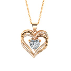 Heart Birthstone Necklace for Women, 925 Sterling Silver I Love You Gift for Wife, Mom, Girlfriend - Valentine's Day, Birthday, Anniversary Jewelry(Heart Charm Necklace, April)