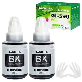 FANSHENG GI590 GI490 Ink Compatible with Canon GI-590 GI-490 ink refill bottles for Pixma G1000 G1400 G1500 G2000 G2400 G2500 G3000 G3400 G3500 G4500 (2 Pack, Black x 2)