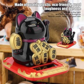 Joyzan Lucky Cat Waving Arm, Maneki Neko Solar Feng Shui Fortune Beckoning Statue Decorations Cute Chinese Japanese Wealth Good Luck Restaurant Living Room Decorating Front Desk Car Home Office
