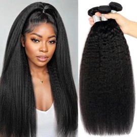 Kinky Straight Bundles Human Hair Yaki Straight Human Hair 3 Bundles 26 28 30in