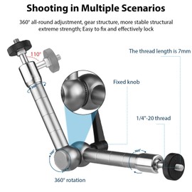 Bewinner Adjustable Magic Arm Camera Mount with Dual Ball Heads, Stainless Steel Monitor Bracket for DSLR, LED Light, Mic, LCD Display, 1/4" Thread Support (11 inch RJ088)