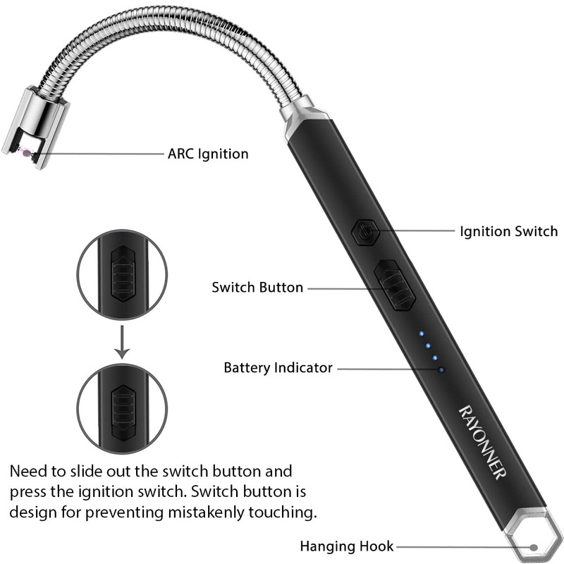 Rayonner USB Rechargeable Electric Candle Lighter Windproof Plasma Arc Lighter
