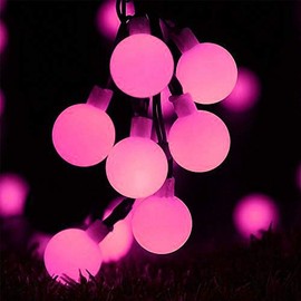 EONLYX Globe Ball Fairy Lights, 50 LEDs 23ft/7M Solar Led Globe String Lights Waterproof with Two Lighting Modes for Garden Outdoor Party Christmas Decoration (Pink)