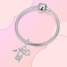 GOINEVA Lock Love and Key Dangle Charm 925 Sterling Silver Charm Fits Women's Charm Bracelet & Necklace Valentine's Day Mother's Day Jewelry Gifts for Women