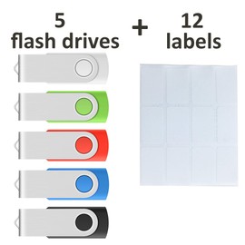 Colorful 5-Pack of 4GB USB Flash Drives by Enfain - Multicolor Thumb Drives for Versatile Memory Storage (Black, Blue, White, Red, Green)