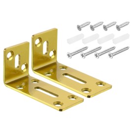 sourcing map L Corner Braces, 2Pcs 80x35x40mm - Stainless Steel Adjustable Corner Code, 90 Degree Slotted Angle Bracket for DIY Furniture Mending Shelf (Gold)