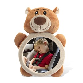 DUSCOKE Rear Facing Baby Car Mirror, Plush Cute Wide View Vehicle Backseat Viewer, Shake-proof Baby in Sight Carseat Mirrors, Cartoon Animal Shatterproof Safety Observation Rearview Mirror (Bear)