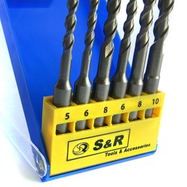 S&R Hammer Drill Bit Masonry Drill Bit 6 Piece SDS PLUS Drill Bit Set for Hammer Drills 5, 6, 8 x 110 mm, 6, 8, 10 x 160 mm, Impact Drill Bit for Concrete, Granite and Stone, PGM Controlled
