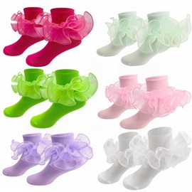 WBZOTSS Toddler Baby Girls Ruffle Socks 6-8 Years Old, 15 Pairs Cotton Socks with Bowknot for Toddler Girls Product: (US, Age, 4 Years, 6 Years, 6 pairs)