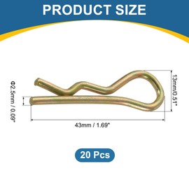 sourcing map 20 Pcs Hitch Pin Clip, 2.5mm x 43mm R Clips Colored Zinc Spring Steel Retaining Wire Hair Pins Cotter Pin Assortment Kit Clips for Trailer Tractors Mower Carts Truck Pin Clip